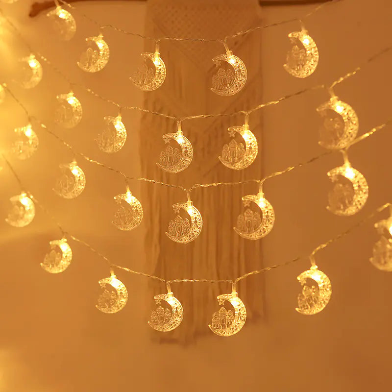 LED Moon and Star String Lights - 3m, 20 Bulbs