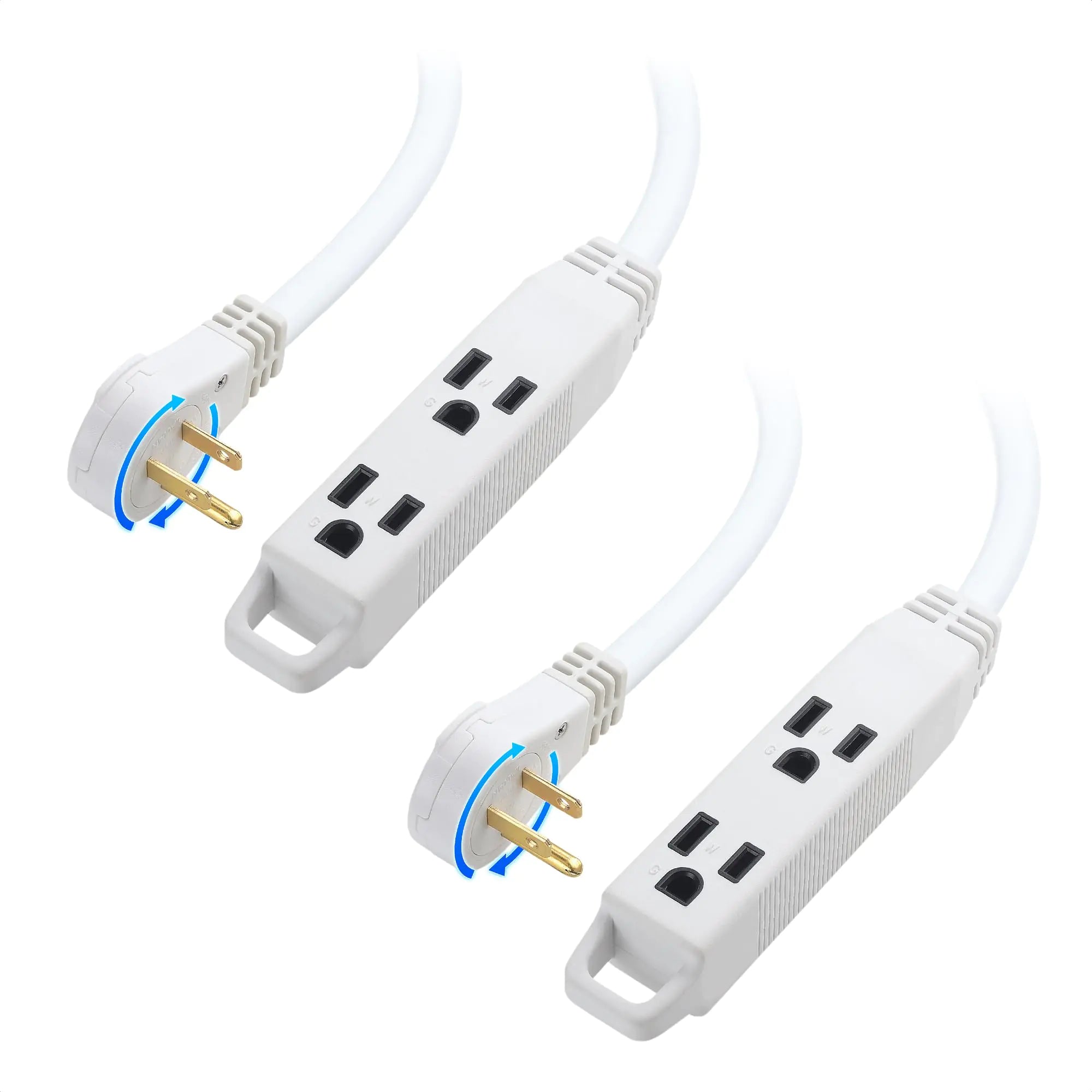 [ETL Listed] Cable Matters 2-Pack 3-Outlet Power Strip Extension Cord with 3 Prong Outlets and 360-Degree Rotating Plug in White - 6ft