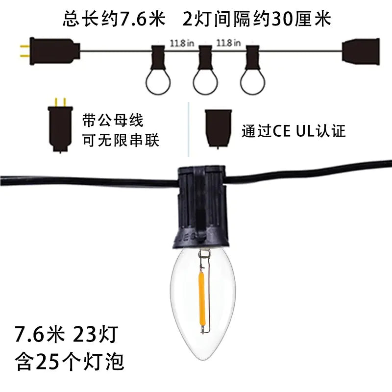 G40 LED String Lights 7.6m 23 Waterproof Bulbs