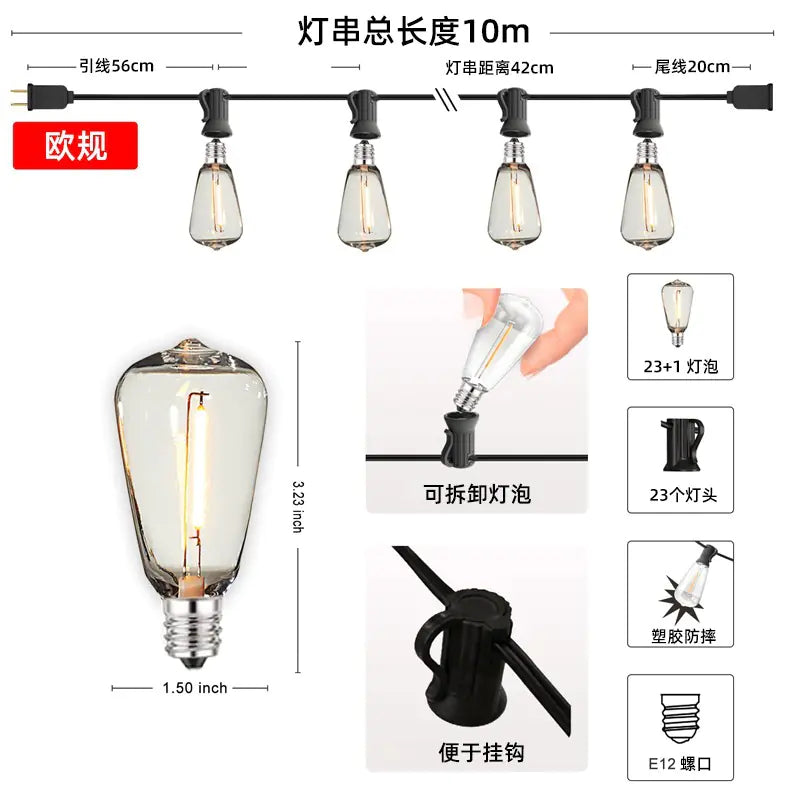 G40 LED String Lights 7.6m 23 Waterproof Bulbs