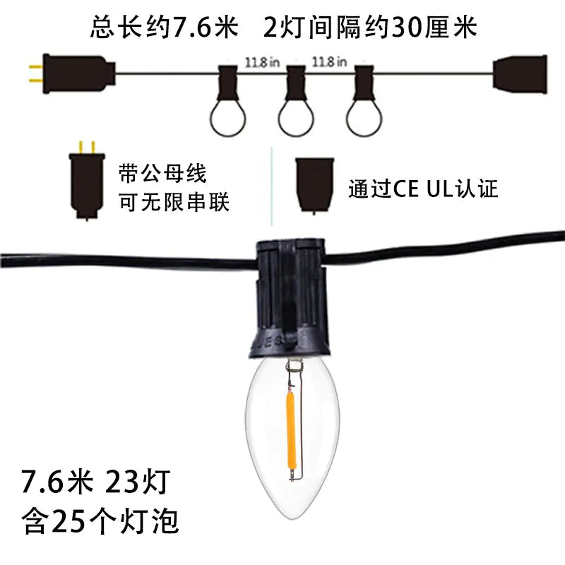 G40 LED String Lights 7.6m 23 Waterproof Bulbs