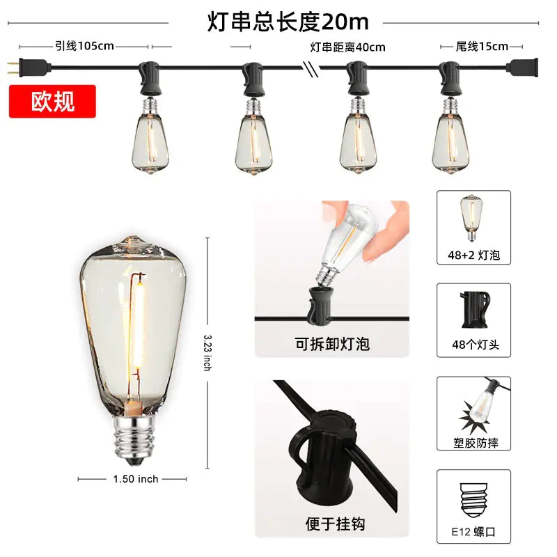 G40 LED String Lights 7.6m 23 Waterproof Bulbs