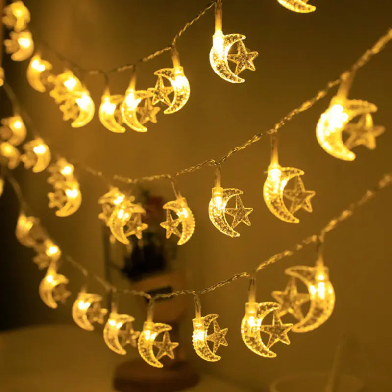 LED Moon and Star String Lights - 3m, 20 Bulbs