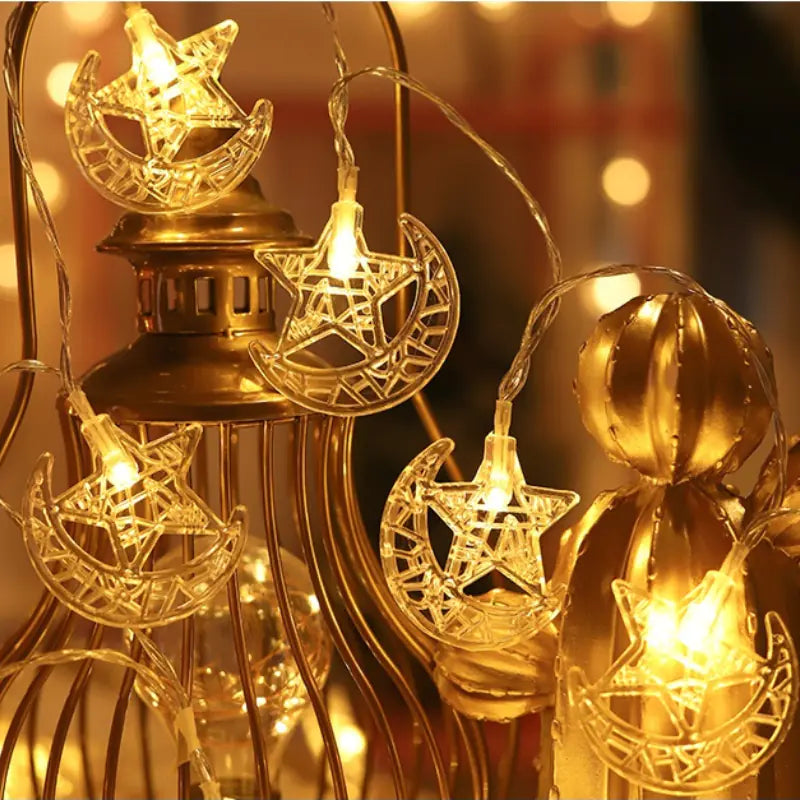 LED Moon and Star String Lights - 3m, 20 Bulbs