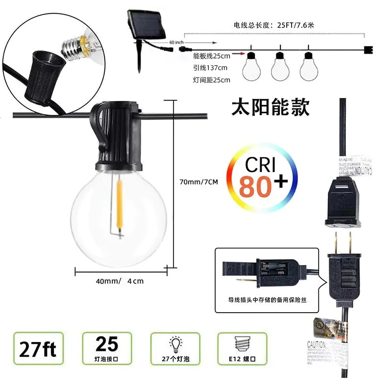 G40 LED String Lights 7.6m 23 Waterproof Bulbs